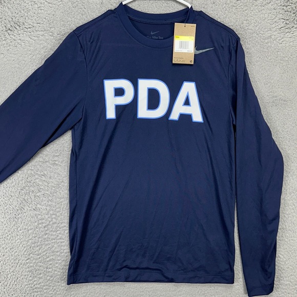PDA Mens Long Sleeve T-Shirt Small Navy Blue Dri Fit Activewear The Nike Tee NEW